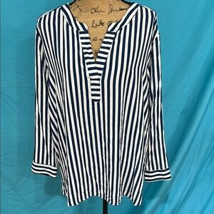 Navy and White Striped Blouse